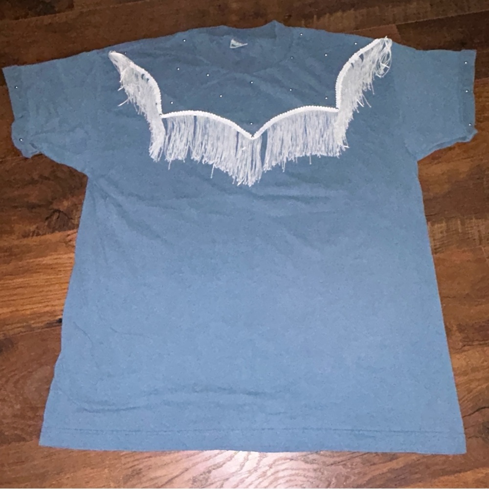 Murina Blue shirt w Fringe T-Shirt with silver Accents